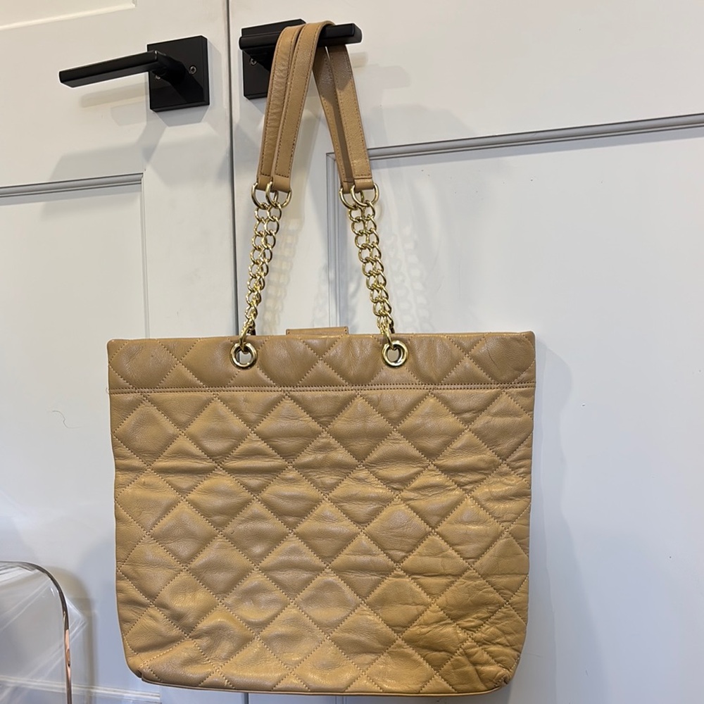 Talbots Elegant Tan Quilted Tote Bag